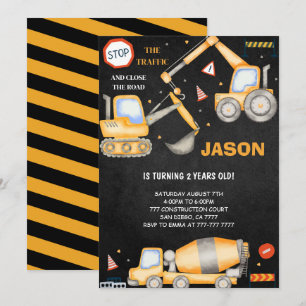 2nd Birthday Construction Boy Invitation