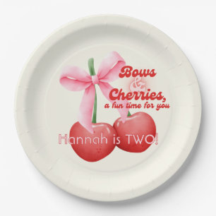 2nd Birthday Coquette Cherries Bows Bubble Letters Paper Plate