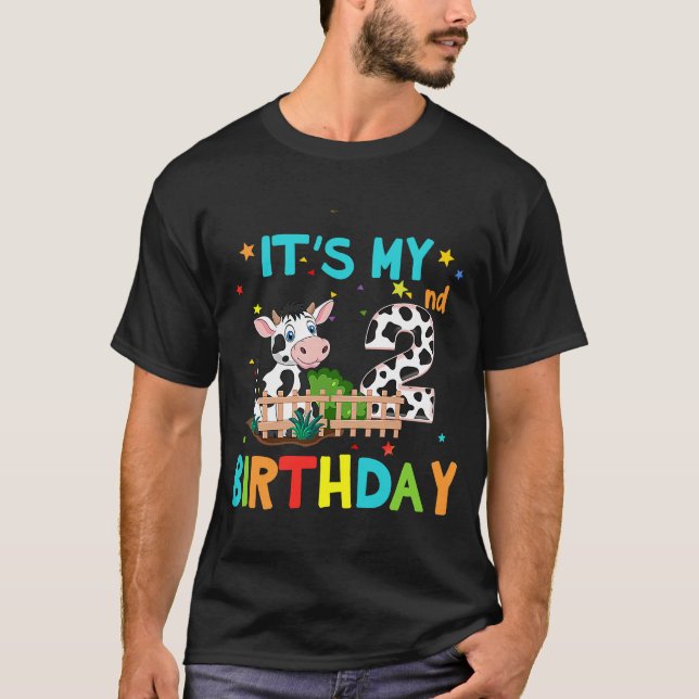 2nd Birthday  Cow  2 Year Old Birthday T-Shirt (Front)