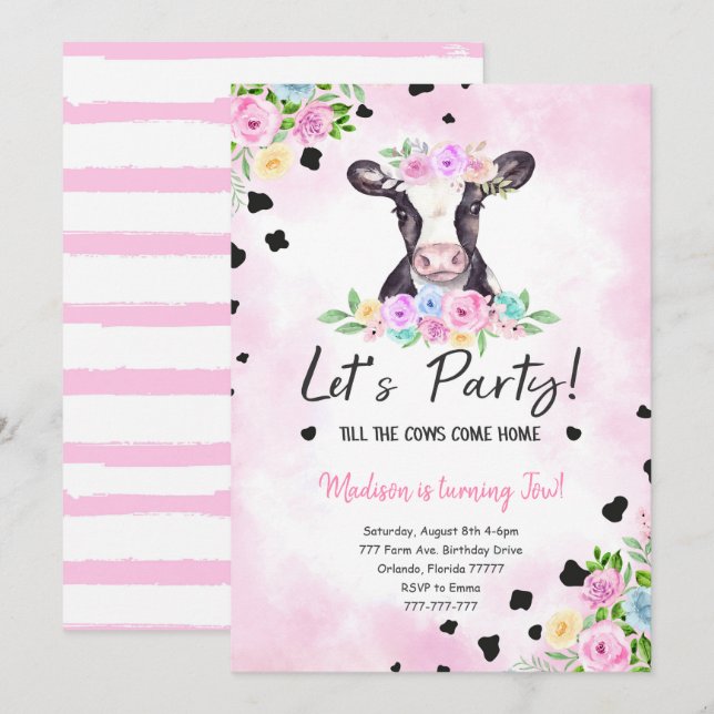 2nd Birthday Cow Invitation (Front/Back)