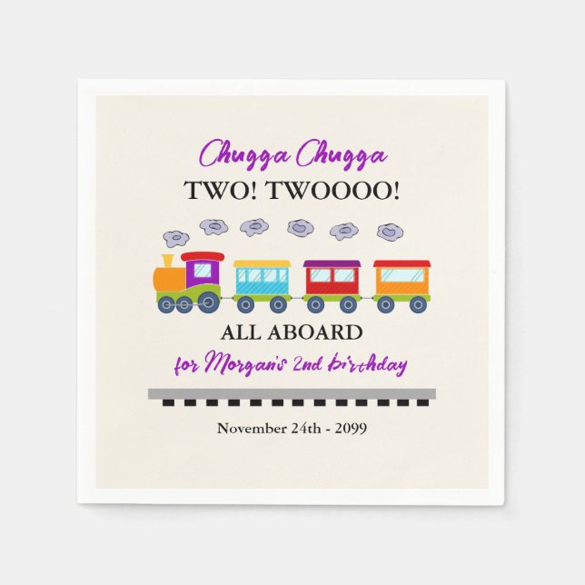 2nd Birthday Cute Colourful Train  Napkin (Front)