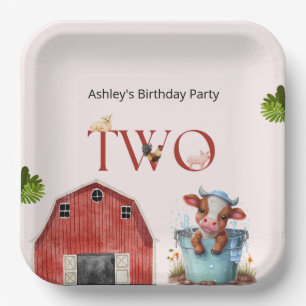 2nd Birthday Cute Cow Farm Barn Party  Paper Plate