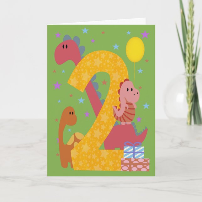 2nd Birthday Cute Dinosaurs Card (Front)