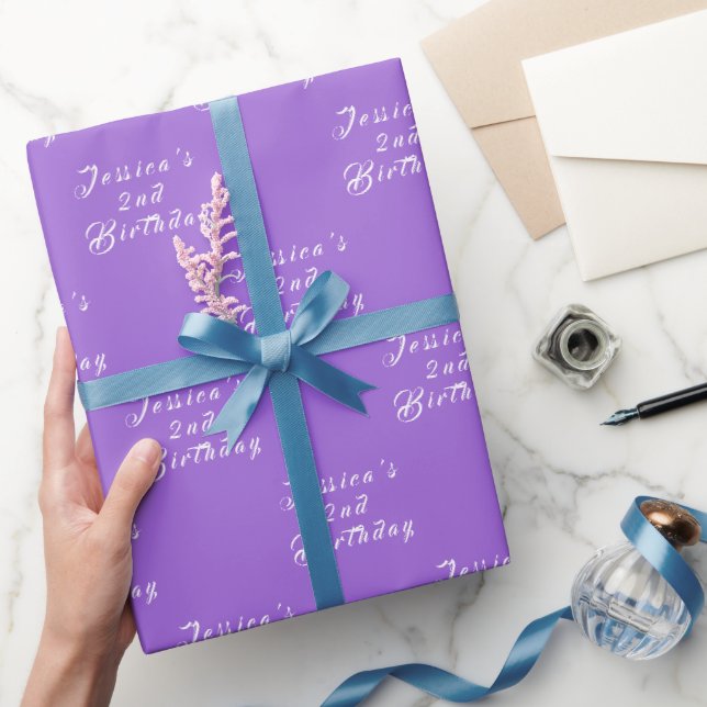 2nd Birthday Cute Girly Purple Simple Violet Girl Wrapping Paper (Gifting)