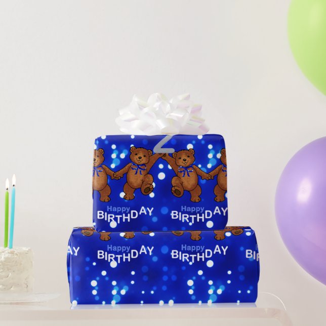 2nd Birthday Dancing Teddy Bears Wrapping Paper (Party Gifts)
