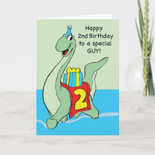 2nd Birthday Dinosaur Boy, with Present and Hat Card