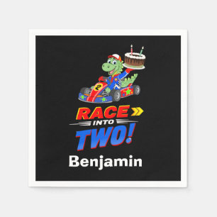 2nd Birthday Dinosaur Race Car Ready Set Napkin