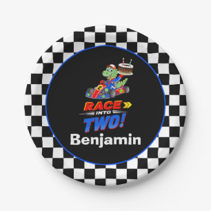 2nd Birthday Dinosaur Race Car Ready Set  Paper Plate