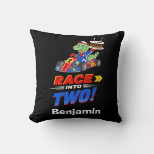 2nd Birthday Dinosaur Race Car Ready Set Throw Pillow
