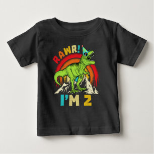  2nd Birthday Dinosaur T Rex Rawr I'm 2 For Boys Baby T-Shirt