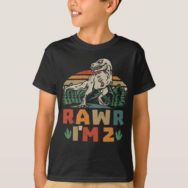  2nd Birthday Dinosaur T Rex Rawr I'm 2 For Boys T-Shirt (Front)