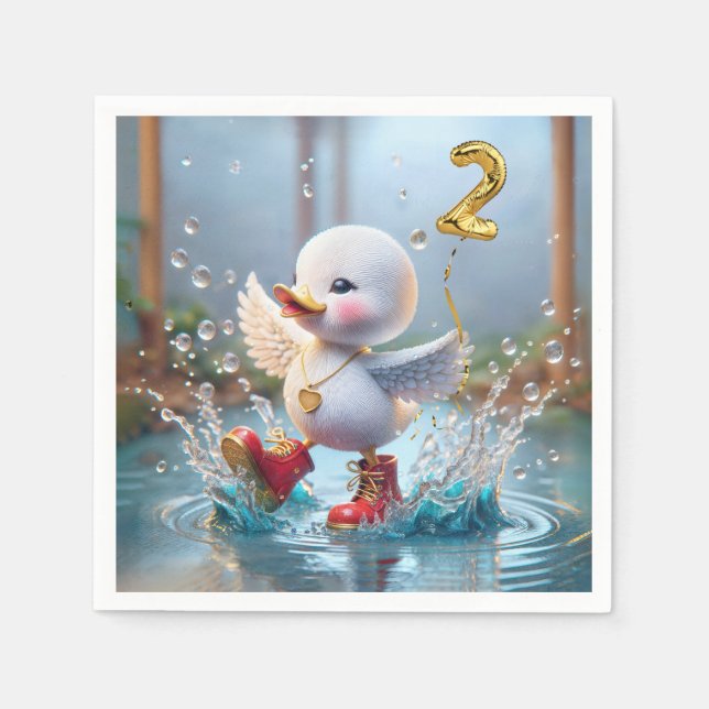 2nd Birthday Duck Dancing In a Rain Puddle Napkin (Front)