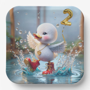 2nd Birthday Duck Dancing In a Rain Puddle Paper Plate