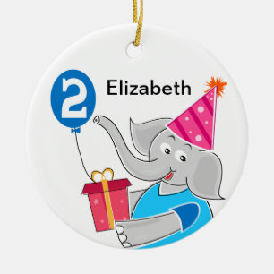 2nd Birthday Elephant Ceramic Ornament