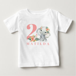 2nd birthday elephant floral t-shirt