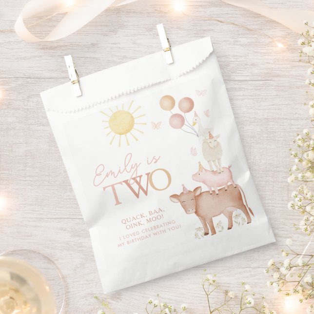 2nd Birthday Farm Animals Barnyard Party Girls Favour Bag (Clipped)