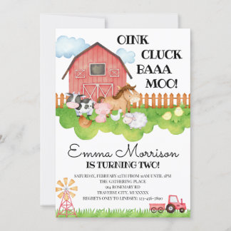 2ND Birthday Farm Animals Birthday Party Invitation