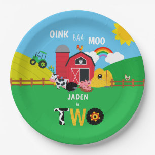 2nd Birthday Farm Barn Animals Oink Baa Moo Paper Plate