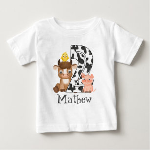 2nd Birthday Farm barnyard animals cow pattern Baby T-Shirt
