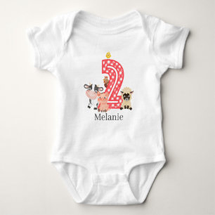 2nd Birthday Farm Barnyard animals Cow sheep piggy Baby Bodysuit