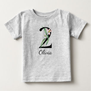 2nd Birthday Floral Personalized Name Baby T-Shirt