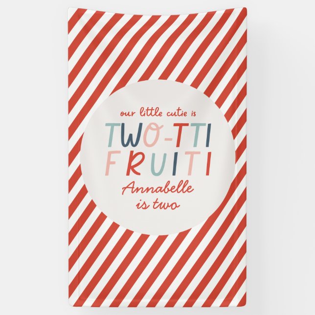 2nd birthday fruit summer children's party stripe banner (Vertical)