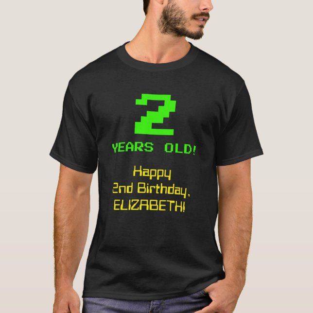 2nd Birthday: Fun, 8-Bit Look, Nerdy / Geeky "2" T-Shirt (Front)