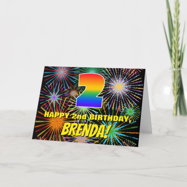 2nd Birthday: Fun, Colourful Celebratory Fireworks Card (Front)