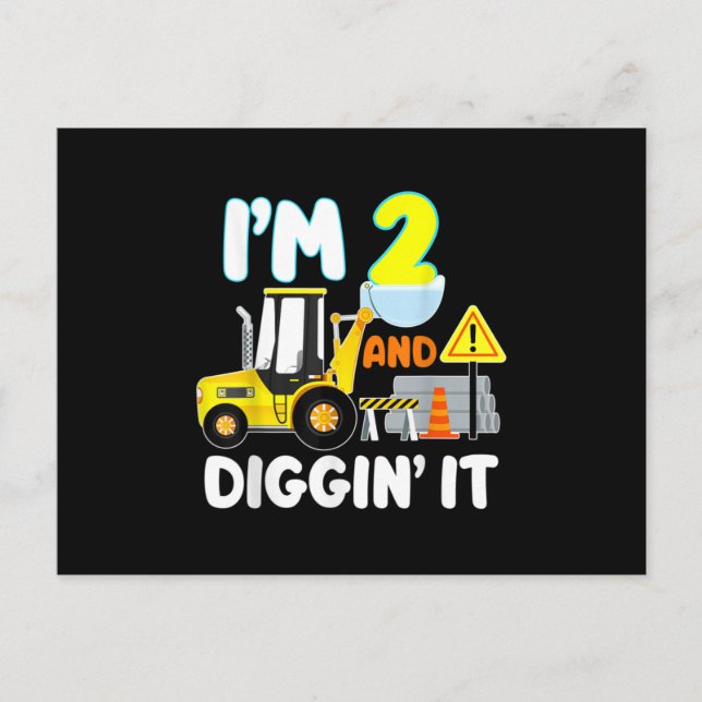 2nd Birthday Gift Construction Truck Party 2 Year Announcement Postcard (Front)