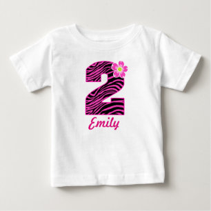 2nd Birthday Girl Hot Pink & Black Zebra Baby T-Shirt