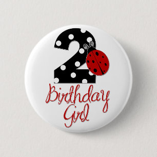 2nd Birthday Girl - Ladybug - 2 Lady Bug Inch Round Button