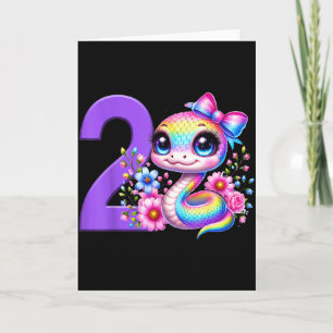 2nd Birthday Girl Snake Party Rainbow Coquette Bow Card