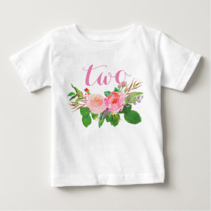 2nd Birthday Girl Watercolor Floral Personalized Baby T-Shirt