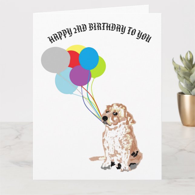 2nd Birthday Greeting Card : Labrador Retriever (Small Plant)