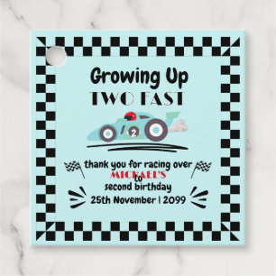 2nd Birthday Growing Up Two Fast Blue Race Car Favour Tags