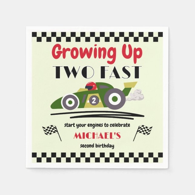 2nd Birthday Growing Up Two Fast Green Race Car Napkin (Front)