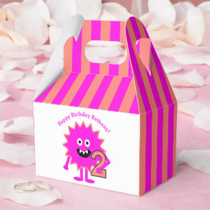 2nd Birthday Hot Pink Monster Girl Cute Fun Stripe Favor Box