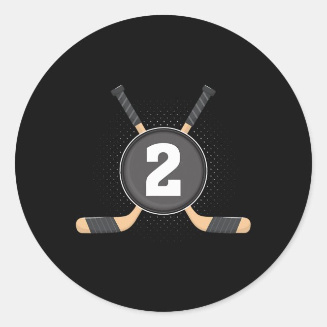 2nd Birthday Ice Hockey 2 Years Old Themed Birthda Classic Round Sticker (Front)