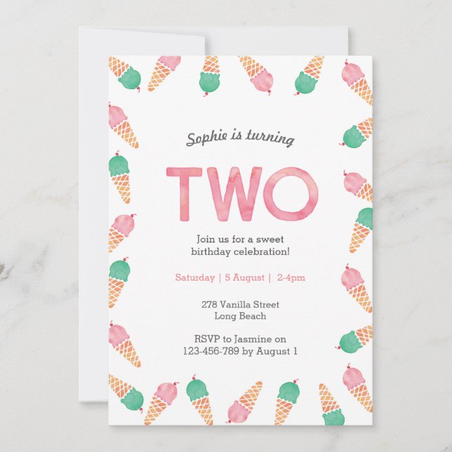2nd Birthday Invitation | icecream party (Front)
