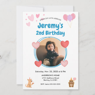 2nd Birthday Invitation with Kid Photo