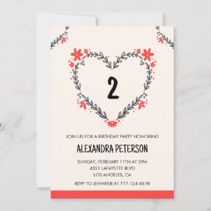 2nd birthday invitations for her floral heart