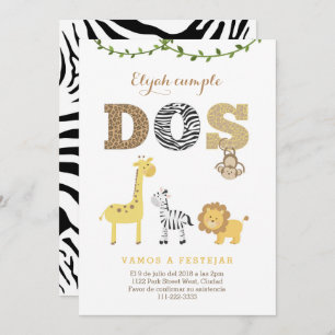 2nd birthday invites in Spanish, Safari-theme