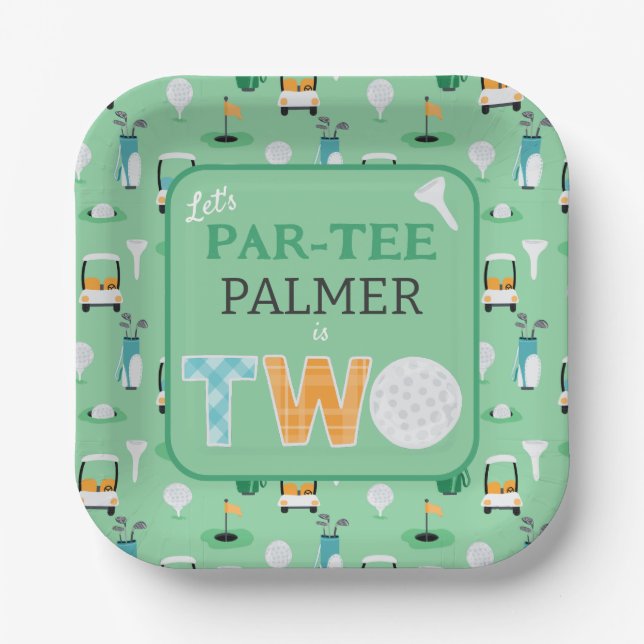 2nd Birthday Let's Par-tee Golf Party Paper Plate (Front)