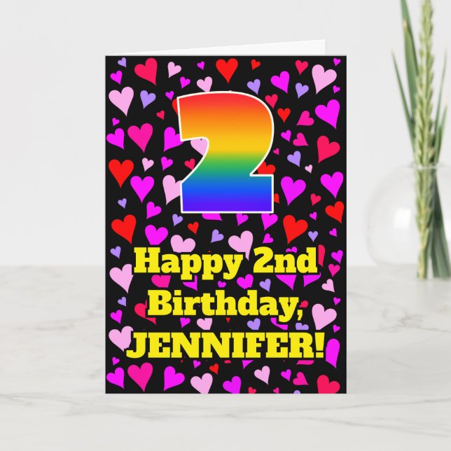 2nd Birthday: Loving Hearts Pattern, Rainbow # 2 Card (Front)