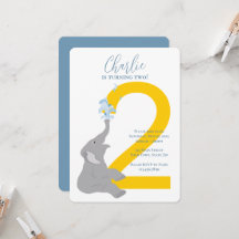 2nd Birthday Modern Grey Elephant Party Invitation