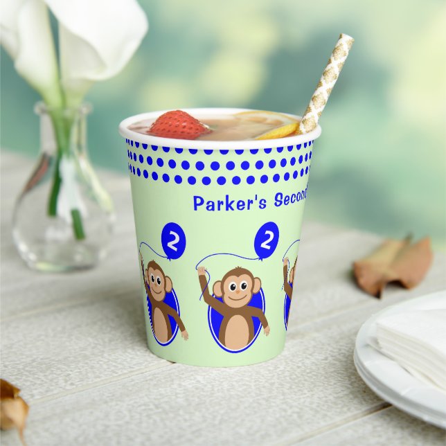 2nd birthday monkey blue balloon paper cups (Insitu)