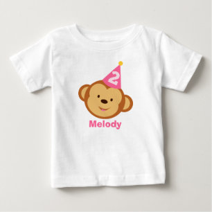 2nd Birthday Monkey Girl with Personalized Name Baby T-Shirt