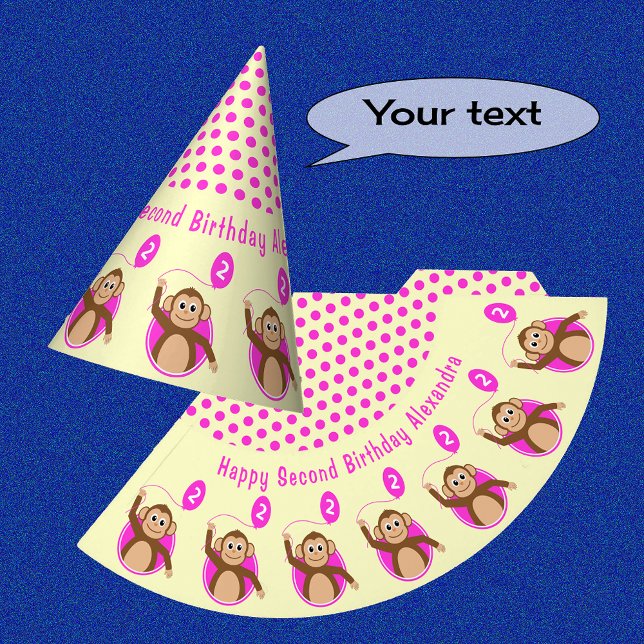 2nd birthday monkey kids pink cream party hat (Creator Uploaded)