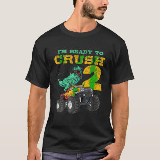 2nd Birthday Monster Truck Dino 2 Years Old Bday T T-Shirt