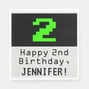 2nd Birthday - Nerdy / Geeky Style "2" & Name Napkin